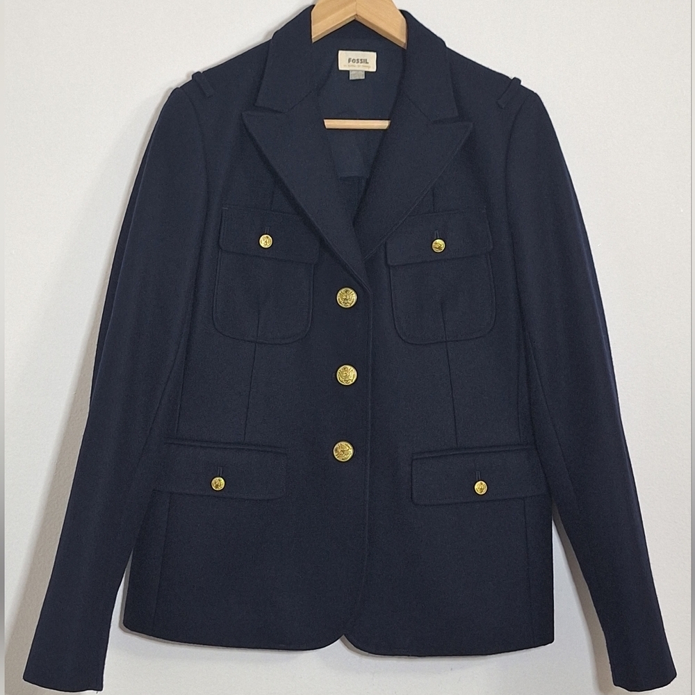 FOSSIL Women's Navi Blue Blazer with Gold Accents